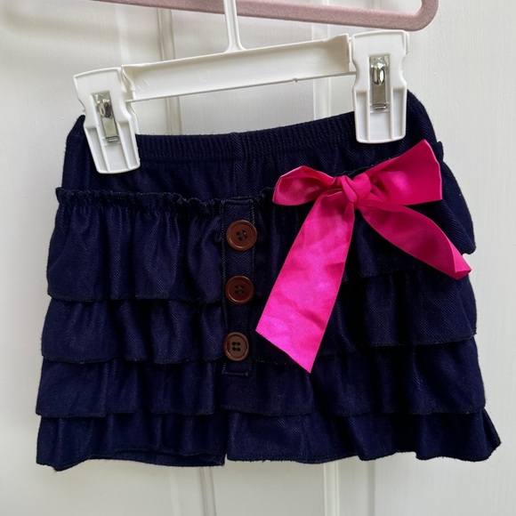 Girls 2T Blue Jean Looking Flowy Skirt with Pink Bow - Picture 1 of 5